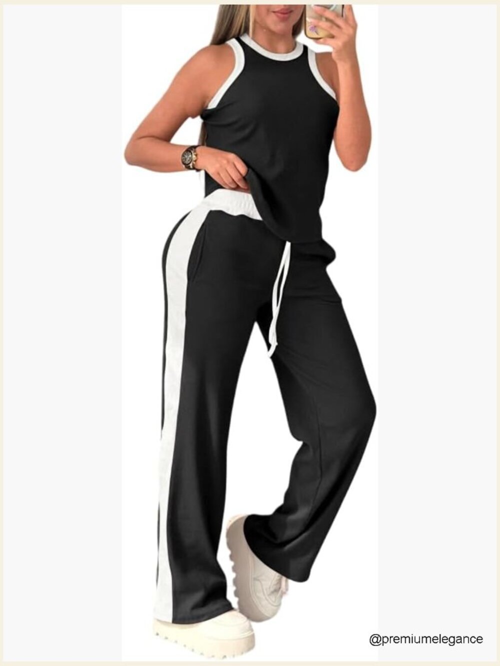 Sleeveless Ribbed Knit Two Piece Pants Set Lounge Outfit